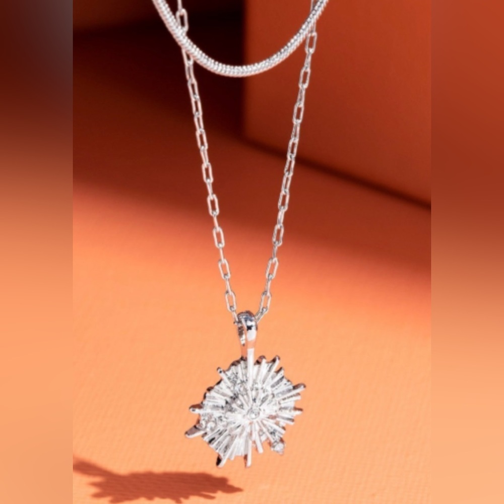 Silvertone Sunburst Double Layer Necklace NWT